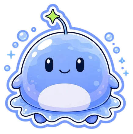brinebell: a glossy blue jelly gambomon with bubbles.