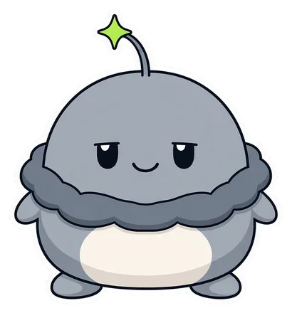 hushmote: a grey gambomon with a sleepy look and a cloud scarf.